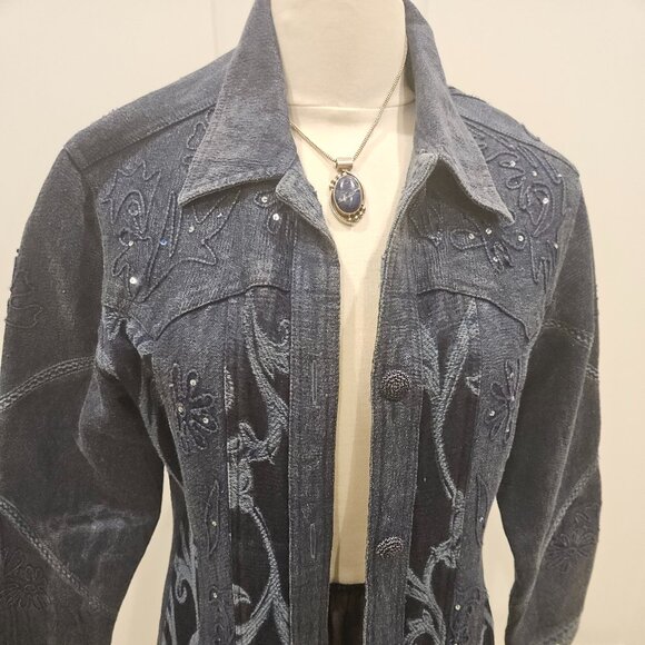 VINTAGE SEQUINED EMBROIDED DENIM JACKET - Picture 2 of 10